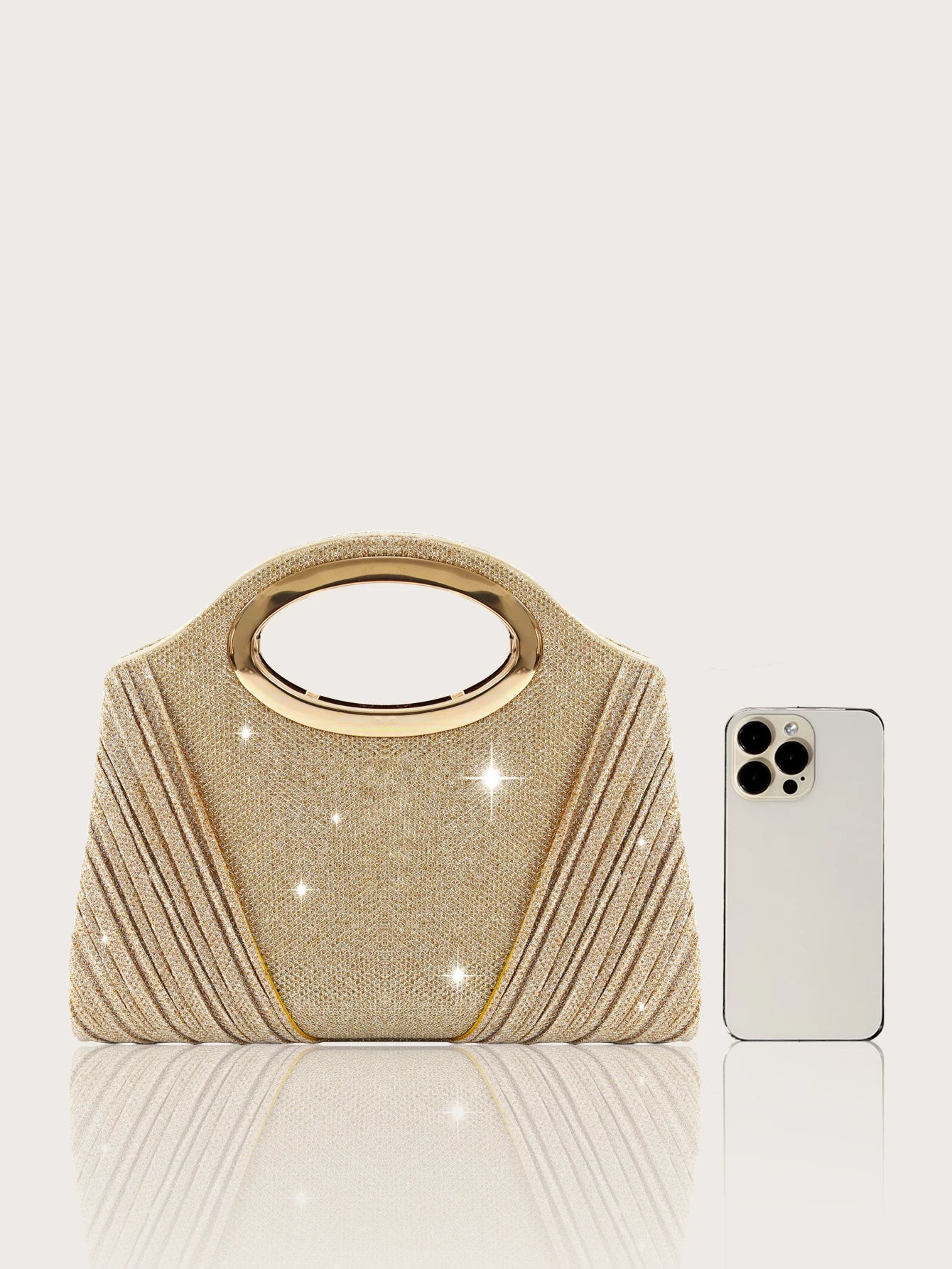 A gorgeous and sparkly party bag for women paired with a stunning four-piece rhinestone necklace, earrings and bracelet set.