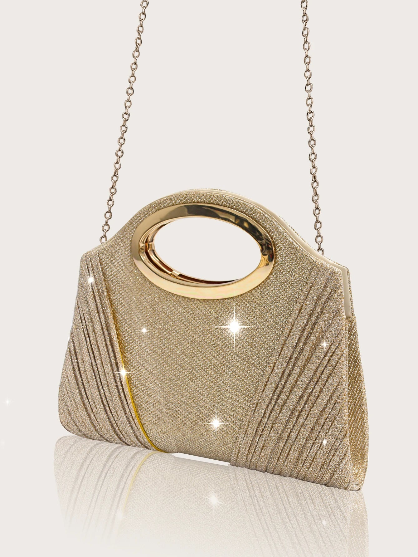 A gorgeous and sparkly party bag for women paired with a stunning four-piece rhinestone necklace, earrings and bracelet set.
